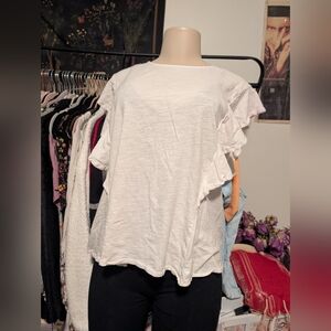 Vineyard Vines Women's White Ruffle Sleeve Top Size Large‎ 100% Cotton